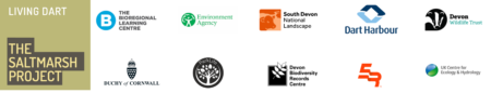 Logos of Bioregional learning centre, Environment Agency, South Devon National Landscape, Dart Harbour, Devon Wildlife Trust, Duchy of Cornwall, Parklike, Devon Biodiversity Records Centre, 5Rivers and UK Centre for Ecology & Hydrology